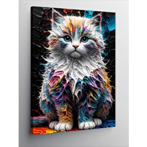 Kanvas Tablo Renkli Tüylü Kedi 70x100 cm
