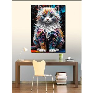 Kanvas Tablo Renkli Tüylü Kedi 70x100 cm