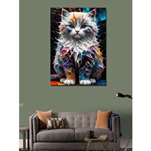 Kanvas Tablo Renkli Tüylü Kedi 70x100 cm