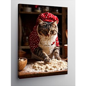 Kanvas Tablo Hamur Yoğuran Şaşkın Kedi