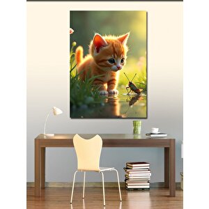 Kanvas Tablo Kedi Ve Çekirge Suda 70x100 cm
