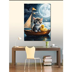 Kanvas Tablo Teknedeki Yavru Kedi Ve Civciv 70x100 cm