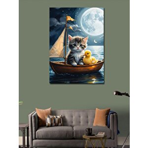 Kanvas Tablo Teknedeki Yavru Kedi Ve Civciv 70x100 cm