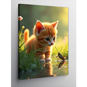 Kanvas Tablo Kedi Ve Çekirge Suda