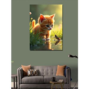Kanvas Tablo Kedi Ve Çekirge Suda