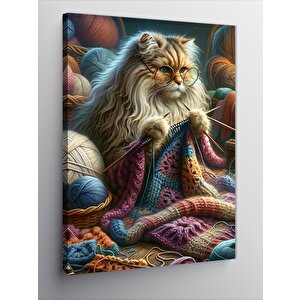Kanvas Tablo Örgü Yapan Yaşlı Kedi 70x100 cm