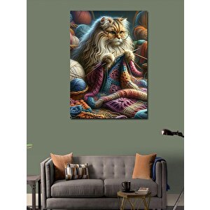 Kanvas Tablo Örgü Yapan Yaşlı Kedi 70x100 cm