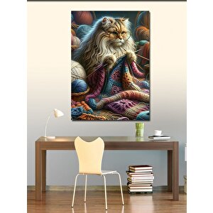 Kanvas Tablo Örgü Yapan Yaşlı Kedi