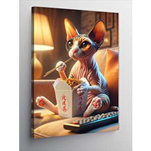 Kanvas Tablo Noodle Yiyen Kedi 100x140 cm