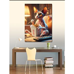 Kanvas Tablo Noodle Yiyen Kedi 100x140 cm