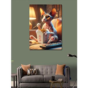 Kanvas Tablo Noodle Yiyen Kedi 100x140 cm