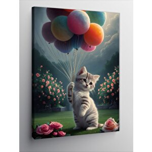 Kanvas Tablo Balon Tutan Yavru Kedi 70x100 cm