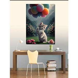 Kanvas Tablo Balon Tutan Yavru Kedi 70x100 cm
