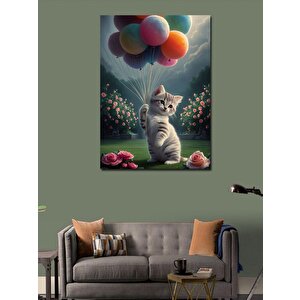 Kanvas Tablo Balon Tutan Yavru Kedi 70x100 cm