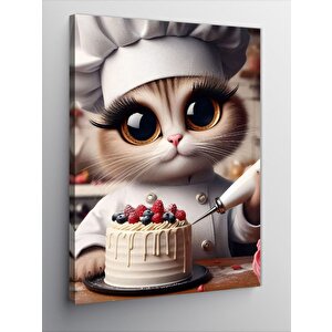 Kanvas Tablo Pasta Yapan Aşçı Kedi 100x140 cm