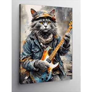 Kanvas Tablo Elektro Gitar Çalan Kedi 100x140 cm