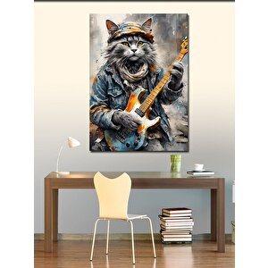 Kanvas Tablo Elektro Gitar Çalan Kedi 100x140 cm