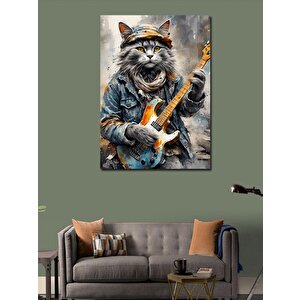 Kanvas Tablo Elektro Gitar Çalan Kedi 100x140 cm