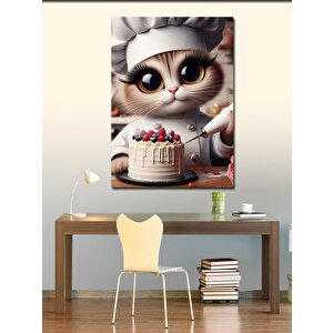 Kanvas Tablo Pasta Yapan Aşçı Kedi 70x100 cm