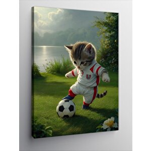 Kanvas Tablo Futbol Oynayan Yavru Kedi 100x140 cm