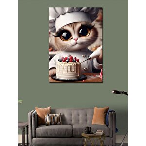 Kanvas Tablo Pasta Yapan Aşçı Kedi