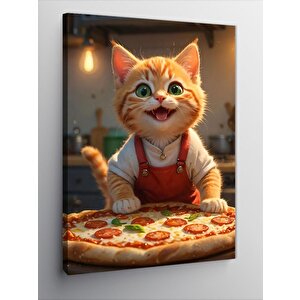 Kanvas Tablo Pizza Yapan Kedi