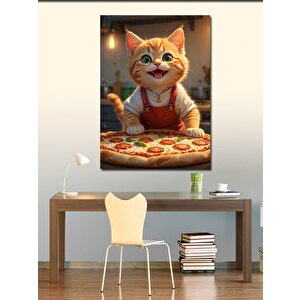 Kanvas Tablo Pizza Yapan Kedi