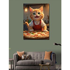 Kanvas Tablo Pizza Yapan Kedi