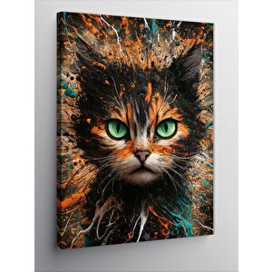Kanvas Tablo Renkli Desenler Ve Kedi