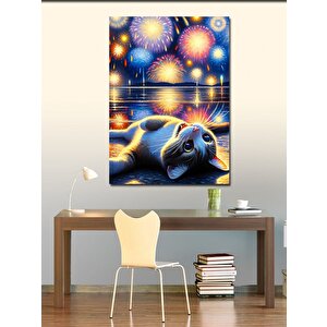 Kanvas Tablo Havai Fişekler Ve Kedi 70x100 cm