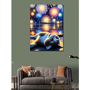 Kanvas Tablo Havai Fişekler Ve Kedi 70x100 cm