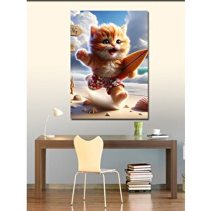 Kanvas Tablo Sörf Yapan Kedi 70x100 cm