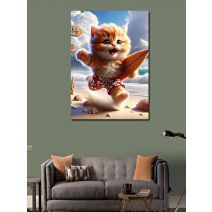 Kanvas Tablo Sörf Yapan Kedi 70x100 cm