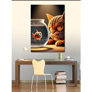 Kanvas Tablo Akvaryumdaki Balığı İzleyen Kedi 100x140 cm