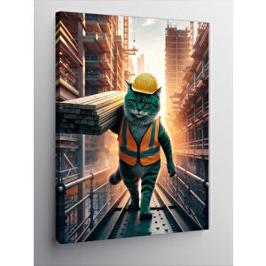 Kanvas Tablo İnşaatta Çalışan Kedi 70x100 cm