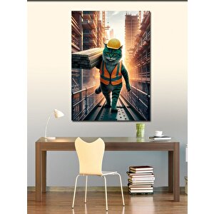 Kanvas Tablo İnşaatta Çalışan Kedi 70x100 cm