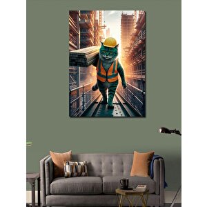 Kanvas Tablo İnşaatta Çalışan Kedi 70x100 cm