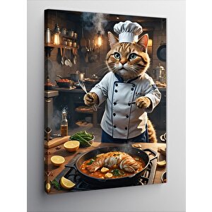 Kanvas Tablo Mutfaktaki Aşçı Kedi 70x100 cm