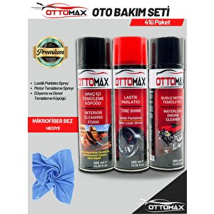 Oto Temizlik Seti Lastik Parlatıcı Motor Temizleyici Detay Temizlik Köpüğü 4  Parça