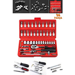 58 Parça 46mini Lokma Takımı Otomatik Cırcırlı 1/4" 12 Parça Kombine Açık Ağız-yıldız Anahtar Takım