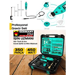 350 Parça Çift Makineli Devir Ayarlı 450 Watt Esnek Gravür Makinesi Şaftlı