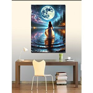 Kanvas Tablo Göldeki Kadın Ve Dolunay 70x100 cm