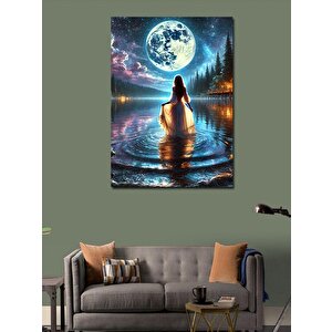 Kanvas Tablo Göldeki Kadın Ve Dolunay 70x100 cm
