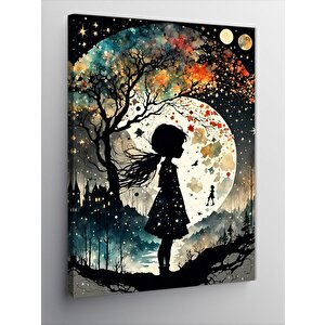 Kanvas Tablo Ormandaki Küçük Kız Ve Dolunay 70x100 cm