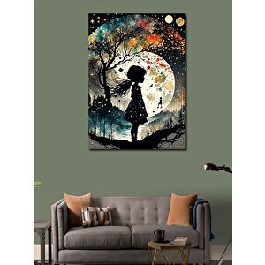 Kanvas Tablo Ormandaki Küçük Kız Ve Dolunay 70x100 cm