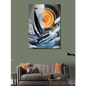 Kanvas Tablo Yelkenli Tekne Ve Güneş 100x140 cm