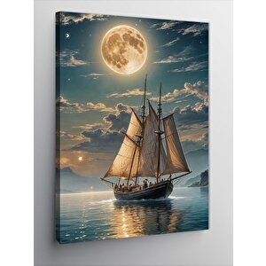 Kanvas Tablo Yelkenli Tekne Ve Dolunay 100x140 cm