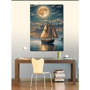 Kanvas Tablo Yelkenli Tekne Ve Dolunay 100x140 cm
