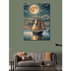 Kanvas Tablo Yelkenli Tekne Ve Dolunay 100x140 cm