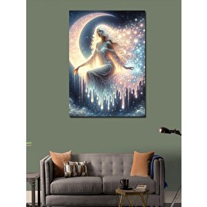 Kanvas Tablo Beyaz Melek Ve Hilal 100x140 cm